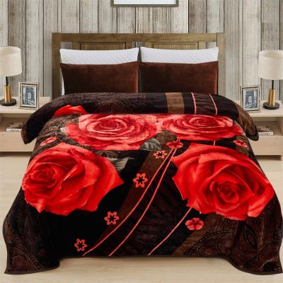 Heavy Korean Mink Fleece Blanket – 2 Ply Reversible 520GSM Silky Soft Plush Warm Blanket for Autumn Winter,Brown & Rose