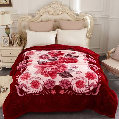 JML Fleece Blanket, Korean Style Heavy Blanket - Plush Soft Warm 2 Ply Printed Raschel,Burgundy