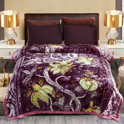 JML Plush Raschel Blanket, Korean Mink Blankets - Silky Soft, 2 Ply Printed Fleece Blanket,Purple