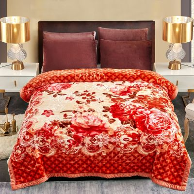 JML Plush Raschel Blanket, Korean Mink Blankets - Silky Soft, 2 Ply Printed Fleece Blanket,Orange Floral