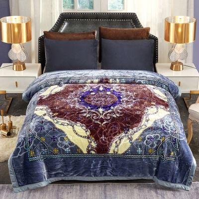 JML Plush Raschel Blanket, Korean Mink Blankets - Silky Soft, 2 Ply Printed Fleece Blanket,Navy