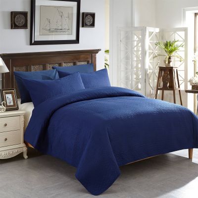 JML Quilt Set, 320GSM, 3-Piece Solid Lightweight Quilt Cover Bedding Set(Dark Blue)