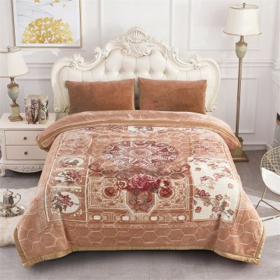 JML Fleece Blanket, Plush Blanket King Size 85" x 93", 10 Pounds Heavy Korean Style Mink Blanket - Silky Soft and Warm, 2 Ply A&B Printed Raschel Bed Blanket, Khaki Floral