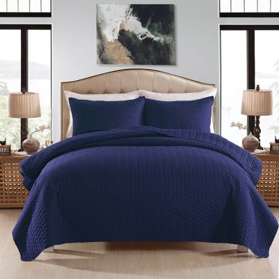 JML  Quilt Set, 320GSM, 3-Piece Solid Lightweight Quilt Cover Bedspread Set(Royal Blue)