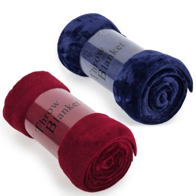 2 Pack Super Soft Flannel Fleece Throw Blanket 50 x 60 Inch, Navy & Burgundy