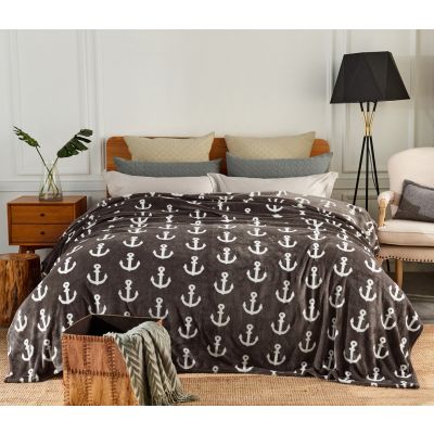 JML Plush Blanket, 300GSM Super Soft Warm Printed Flannel Fleece Blanket for Couch and Sofa (Coffee Anchor, Queen)