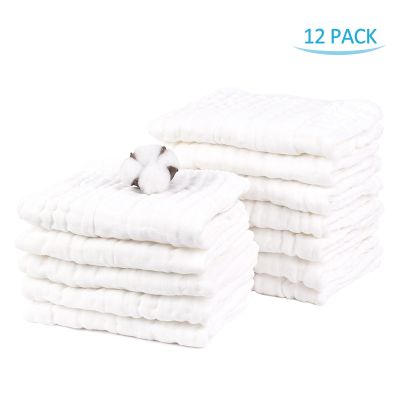 100% Cotton Baby Diapers 12 Pack , Reusable 6 Ply Absorbency Diapers(Baby Unisex), 12"x16", White