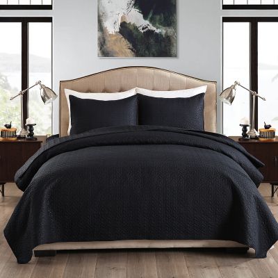 JML Quilt  Set 3-Piece Bedspread Coverlet with Shams Soft Brushed Microfiber, Lightweight Hypoallergenic All-Season Quilt Bedding (Black)