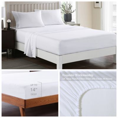 JML Bed Sheet, 4 Pieces Deep Pocket Up to 14" - Hotel Luxury Collection 3000 Series Microfiber, Soft Breathable Wrinkle & Fade Resistant, Hypoallergenic Bedding Set, White