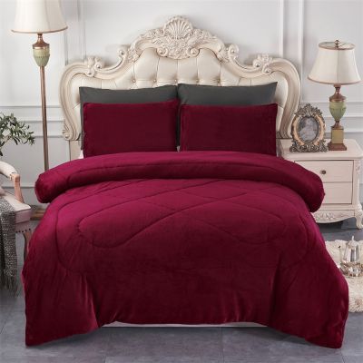 JML 3- Pieces Sherpa Blanket - Super Soft Warm, Korean Style Reversible Winter Borrego Blanket-burgendy