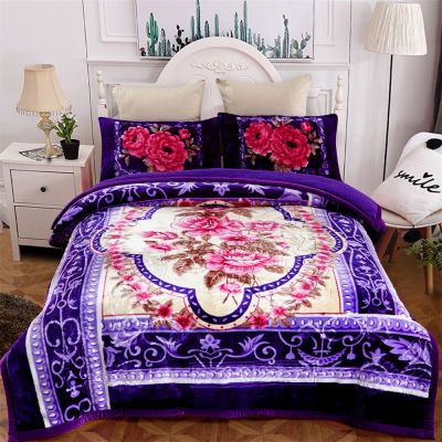 JML Sherpa Flannel Blanket, 3-Piece Fleece Blanket King with Pillow Shams, Purple