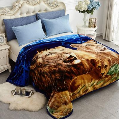 Heavy Korean Mink Fleece Blanket – 2 Ply Reversible 520GSM Silky Soft Plush Warm Blanket for Autumn Winter, Lion&Dolphin