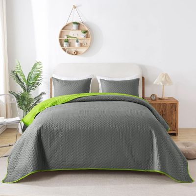 JML Quilts Set, Bedspread Coverlet Set with Pillowcases - 3 Piece Soft and Lightweight Bed Quilt for Spring, Autumn and Summer (Reversible Embossed - Charcoalgray/Limegreen,)