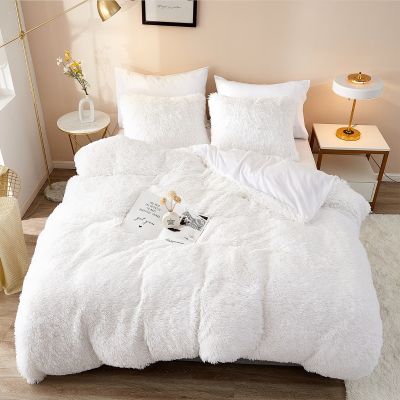 5 Pieces Faux Fur Fluffy Bed Sets (1 Shaggy Duvet Cover + 2 Shaggy Pillow Shams + 2 Pillowcases), Crystal Velvet Fuzzy Comforter Cover Bedding Sets