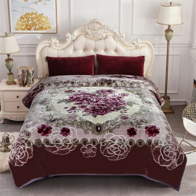 JML Heavy Blanket, Korean Fleece Blanket - Plush Soft Warm 2 Ply Printed Raschel Bed Blankets Grey Floral