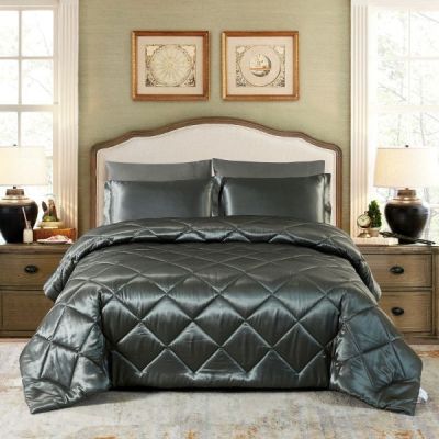 490 GSM Luxury Solid Satin 8-Pieces Comforter Set, Silky Satin Bed Set with Bed Sheets Twin/Queen/King/Calking