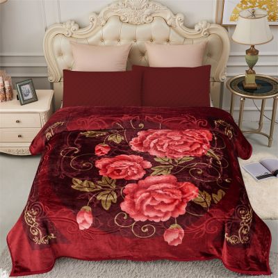 Heavy Korean Mink Fleece Blanket – 2 Ply Reversible 520GSM Silky Soft Plush Warm Blanket for Autumn Winter,Maria & Flower