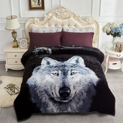 Heavy Korean Mink Fleece Blanket – 2 Ply Reversible 520GSM Silky Soft Plush Warm Blanket for Autumn Winter, Wolf