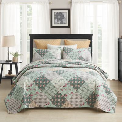 JML Quilt Set -  Quilt Sets with Shams - 3 Pieces - All Season Lightweight Soft Printed Pattern Bedding Bedspread Coverlet Set