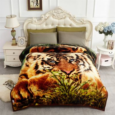 Heavy Korean Mink Fleece Blanket – 2 Ply Reversible 520GSM Silky Soft Plush Warm Blanket for Autumn Winter,Tiger