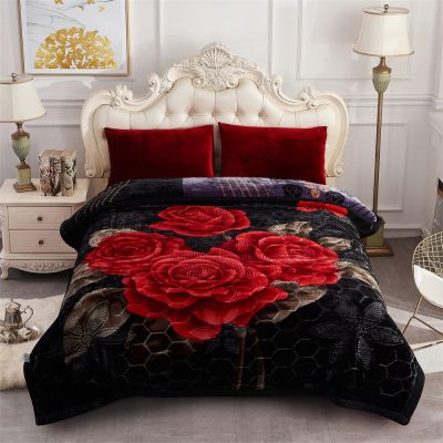 JML Fleece Blanket, Plush Blanket King Size 85" x 93", 10 Pounds Heavy Korean Style Mink Blanket - Silky Soft and Warm, 2 Ply A&B Printed Raschel Bed Blanket, Black Red