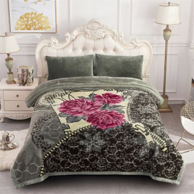 JML Fleece Blanket, Plush Blanket King Size 85" x 93", 10 Pounds Heavy Korean Style Mink Blanket - Silky Soft and Warm, 2 Ply A&B Printed Raschel Bed Blanket, Dark Green Grey