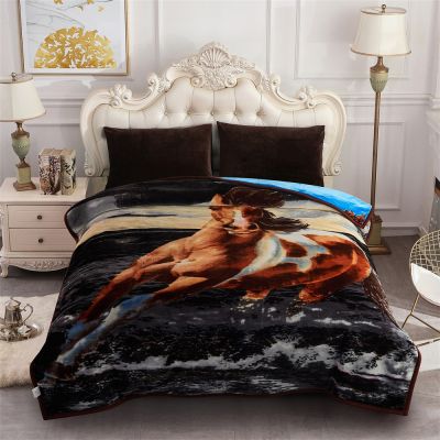 Heavy Korean Mink Fleece Blanket – 2 Ply Reversible 520GSM Silky Soft Plush Warm Blanket for Autumn Winter,Deer & Horse