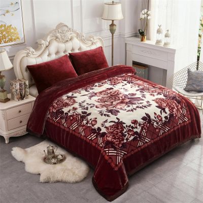 JML Fleece Blanket, Plush Blanket King Size 85" x 93", 10 Pounds Heavy Korean Style Mink Blanket - Silky Soft and Warm, 2 Ply A&B Printed Raschel Bed Blanket, Dark Purple Floral