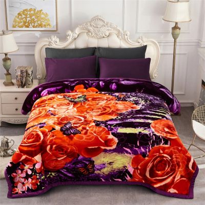 JML Heavy Fleece Blanket, Plush Velvet Korean Style Mink Blanket, Two Ply Reversible Raschel Blanket - Silky Soft Wrinkle and Fade Resistant Thick Bed Warm Blanket, Purple Floral