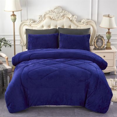 JML 3- Pieces Sherpa Blanket - Super Soft Warm, Korean Style Reversible Winter Borrego Blanket-navy
