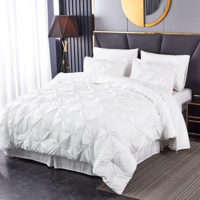 HAOK Bed in a Bag Set - 8 Pieces Pinch Pleat Bedding Comforter Sets, Pintuck Microfiber 500GSM Down Alternative Comforter Set-White