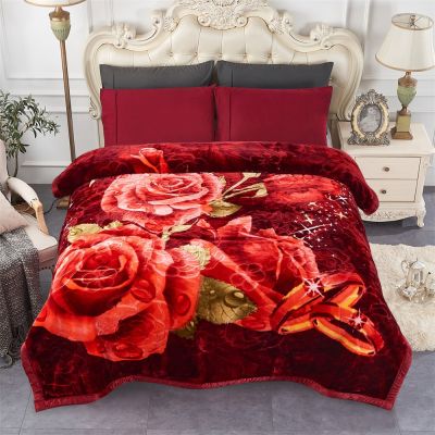 JML Heavy Fleece Blanket, Plush Velvet Korean Style Mink Blanket , Two Ply Reversible Raschel Blanket - Silky Soft Wrinkle and Fade Resistant Thick Bed Warm Blanket, Burgundy Rose