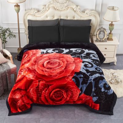 JML Heavy Fleece Blanket, Plush Velvet Korean Style Mink Blanket, Two Ply Reversible Raschel Blanket - Silky Soft Wrinkle and Fade Resistant Thick Bed Warm Blanket, Black Floral