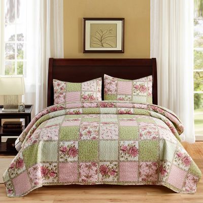 JML Quilt Set King, Pattern Printed Bedspread Set, 3 Pieces, Soft Microfiber Bedding Quilt Coverlet for All Season (Pink Floral)