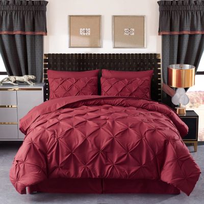 HAOK Bed in a Bag Set - 8 Pieces Pinch Pleat Bedding Comforter Sets, Pintuck Microfiber 500GSM Down Alternative Comforter Set