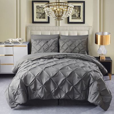 HAOK Bed in a Bag Set - 8 Pieces Pinch Pleat Bedding Comforter Sets, Pintuck Microfiber 500GSM Down Alternative Comforter Set-Dark Grey